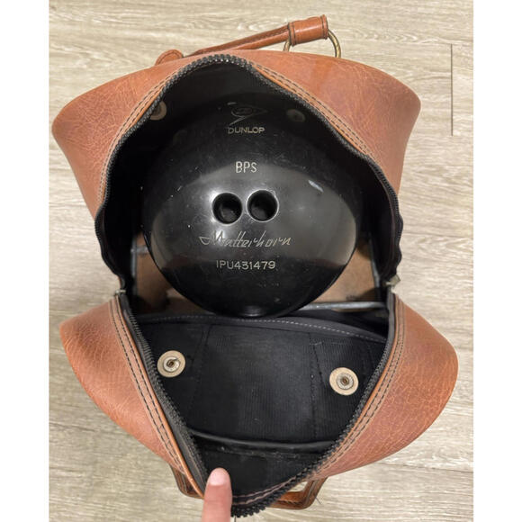 Vintage Dunlop Matterhorn Bowling Ball (14.4 lbs) with Leather Bag - Picture 13 of 15